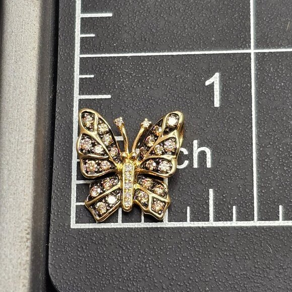 EFFY Nature 14k Gold Butterfly Pendant .38 TCW Espresso & White Diamond 5/8" - Picture 9 of 16